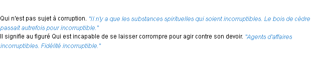 Définition incorruptible ACAD 1932