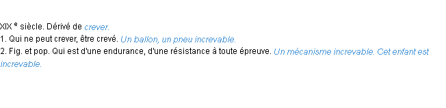 Définition increvable ACAD 1986