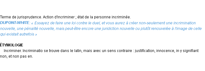 Définition incrimination Emile Littré