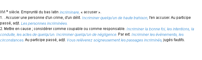 Définition incriminer ACAD 1986