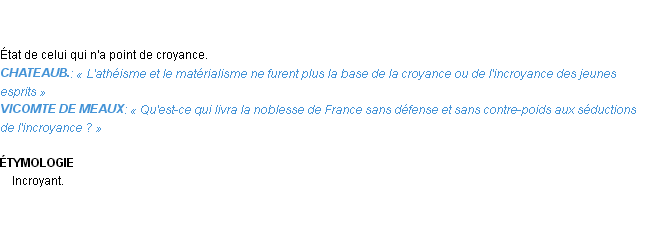 Définition incroyance Emile Littré