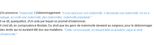Définition indemnité ACAD 1835