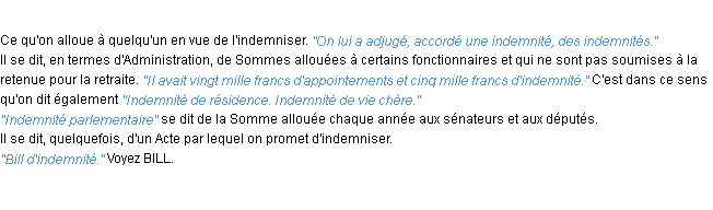 Définition indemnité ACAD 1932