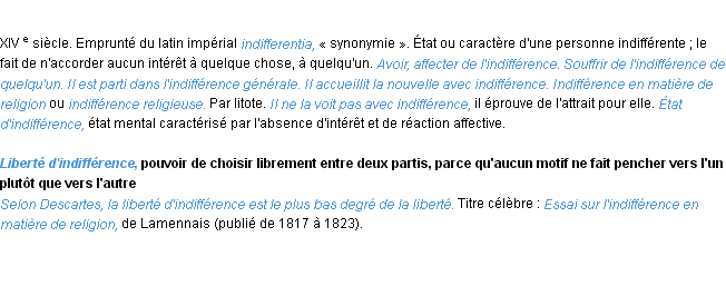 Définition indifférence ACAD 1986