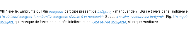 Définition indigent ACAD 1986