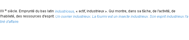 Définition industrieux ACAD 1986