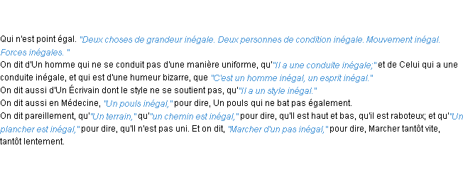 Définition inégal ACAD 1798