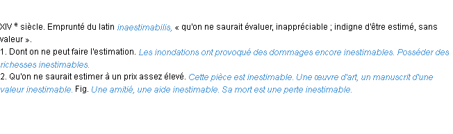 Définition inestimable ACAD 1986