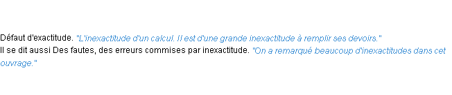 Définition inexactitude ACAD 1835