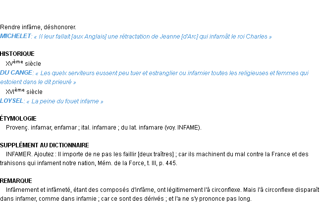 Définition infamer Emile Littré