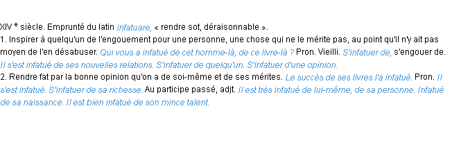 Définition infatuer ACAD 1986