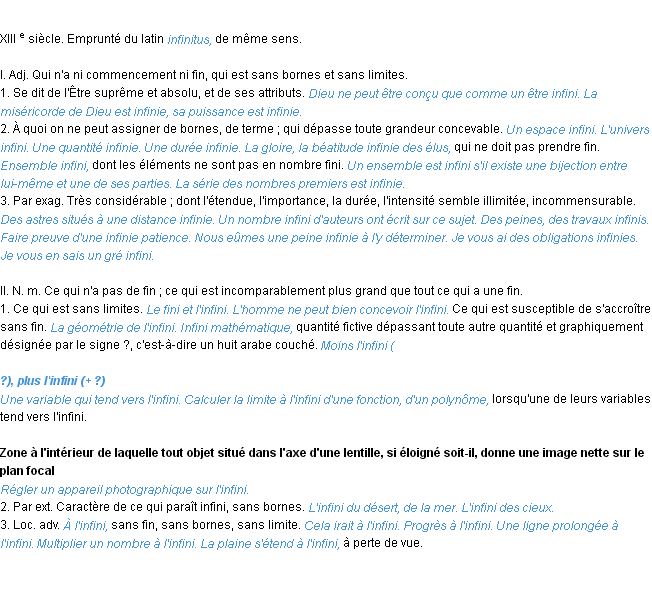 Définition infini ACAD 1986