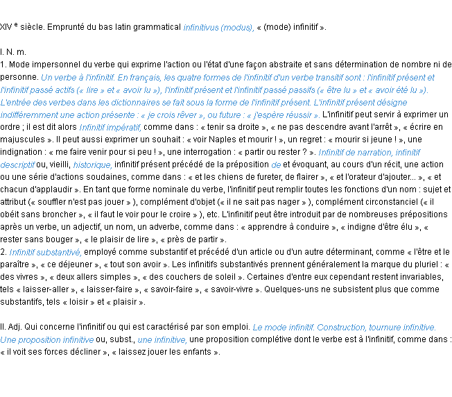 Définition infinitif ACAD 1986