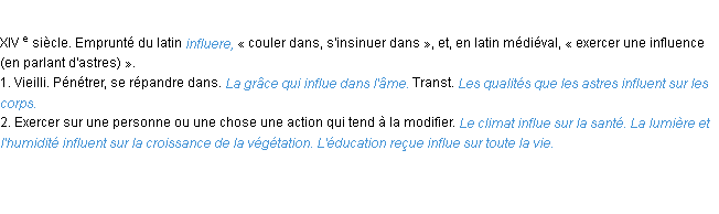 Définition influer ACAD 1986