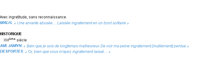 Définition ingratement Emile Littré