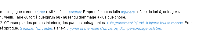 Définition injurier ACAD 1986