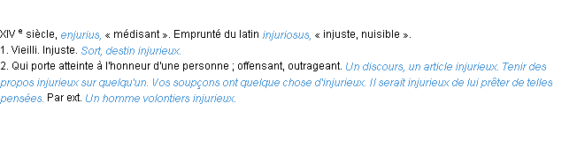 Définition injurieux ACAD 1986