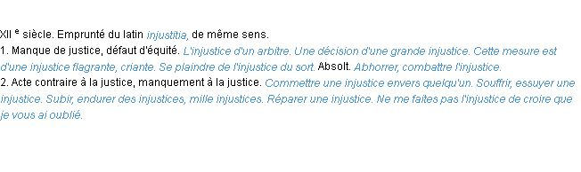 Définition injustice ACAD 1986