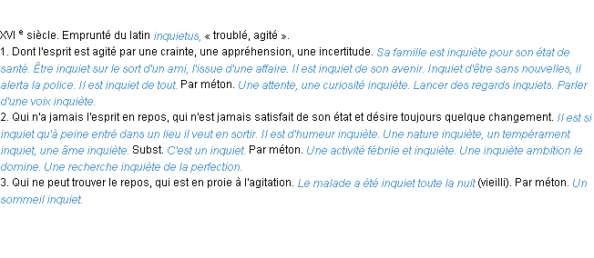 Définition inquiet ACAD 1986