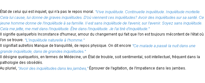 Définition inquiétude ACAD 1932