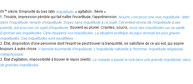 Définition inquiétude ACAD 1986