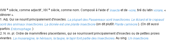 Définition insectivore ACAD 1986