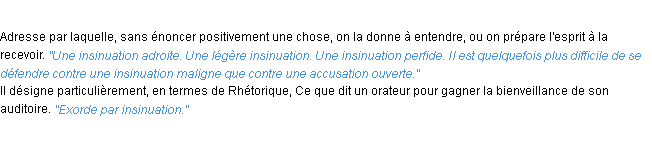 Définition insinuation ACAD 1932