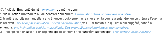 Définition insinuation ACAD 1986