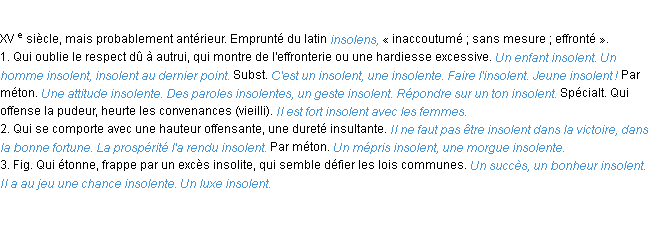 Définition insolent ACAD 1986