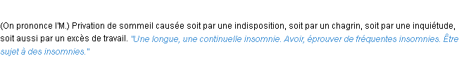 Définition insomnie ACAD 1932