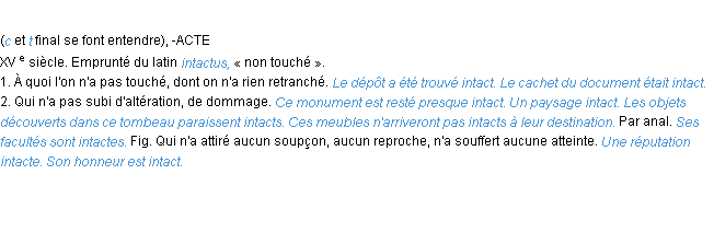 Définition intact ACAD 1986