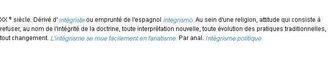 Définition intégrisme ACAD 1986