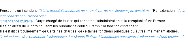 Définition intendance ACAD 1932