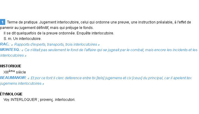 Définition interlocutoire Emile Littré