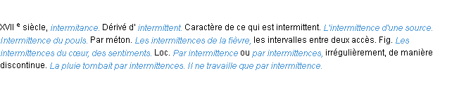 Définition intermittence ACAD 1986