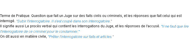 Définition interrogatoire ACAD 1798