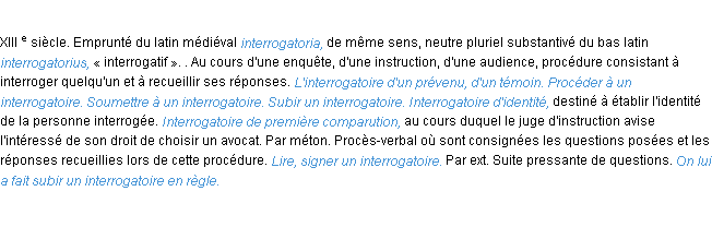 Définition interrogatoire ACAD 1986