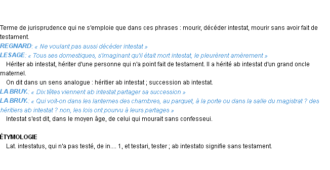 Définition intestat Emile Littré