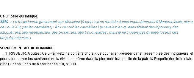 Définition intrigueur Emile Littré