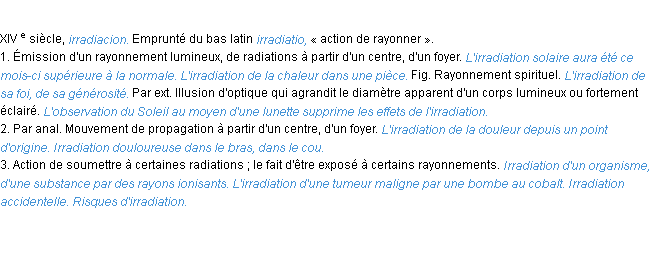 Définition irradiation ACAD 1986