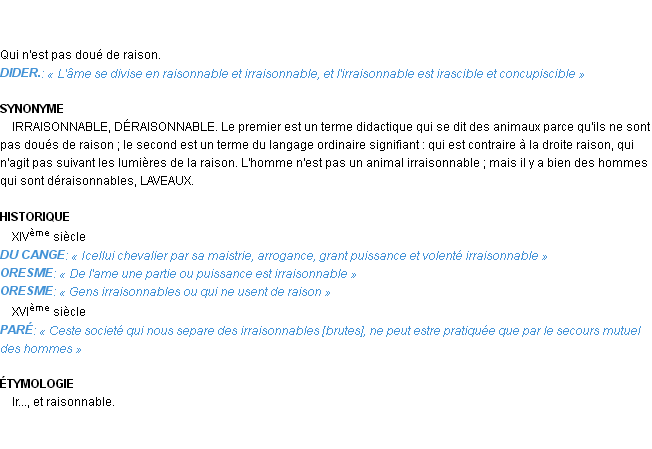 Définition irraisonnable Emile Littré