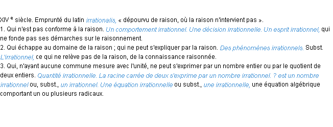 Définition irrationnel ACAD 1986