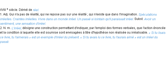 Définition irréel ACAD 1986