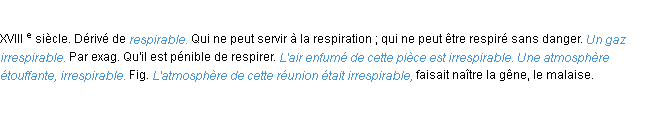 Définition irrespirable ACAD 1986