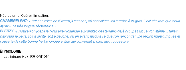 Définition irriguer Emile Littré