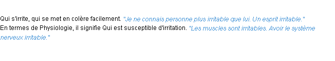 Définition irritable ACAD 1932