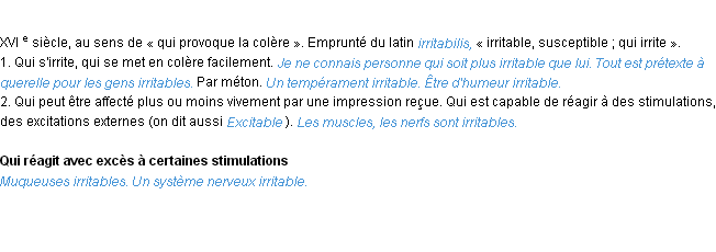 Définition irritable ACAD 1986