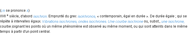 Définition isochrone ACAD 1986