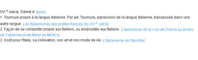 Définition italianisme ACAD 1986