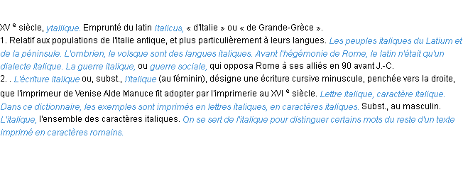 Définition italique ACAD 1986